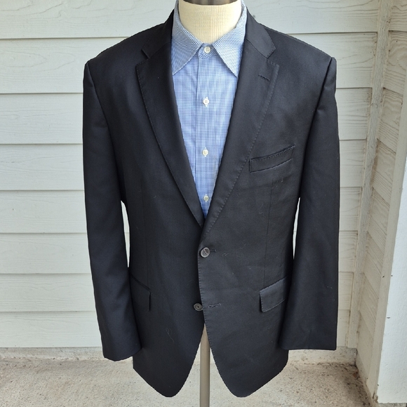 HUGO BOSS Johnstons Lenon Solid Black‎ Super 100s Wool Mens Sz 44 R Sport Coat
